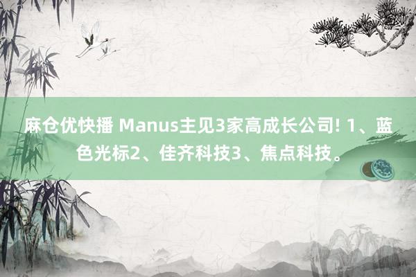 麻仓优快播 Manus主见3家高成长公司! 1、蓝色光标2、佳齐科技3、焦点科技。